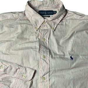 Polo Ralph Lauren Oxford Button Front Long‎ Sleeve Shirt Mens Pinstripe Lg Pink